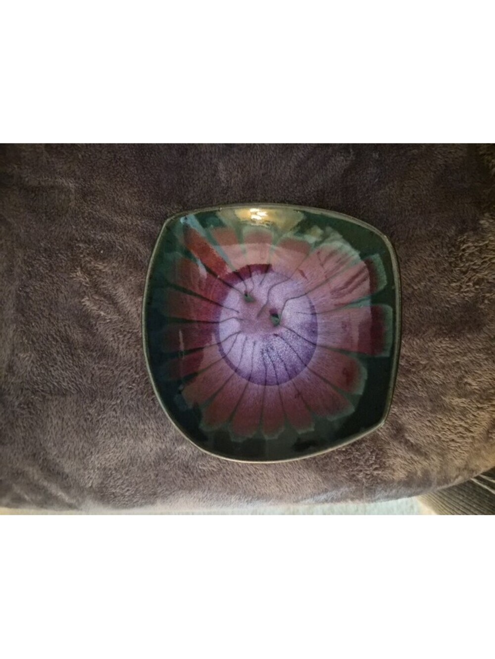 Signed Crystalline Burst Flower Art Bowl by Potter's Brown Artisan Studio